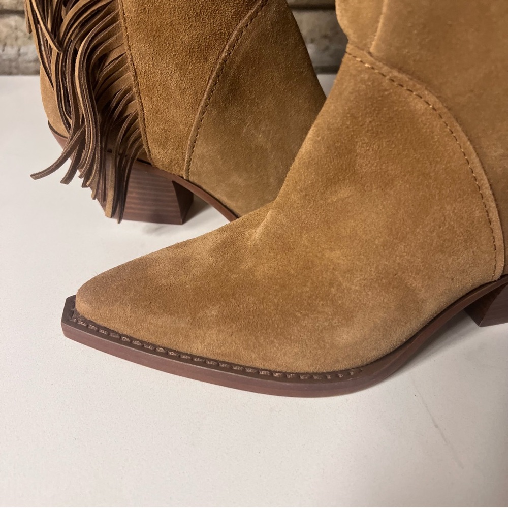 Dolce Vita Tan Suede Fringe Heeled Boots - Picture 7 of 9